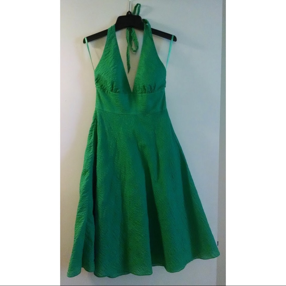 J. Crew green a line halter dress 2